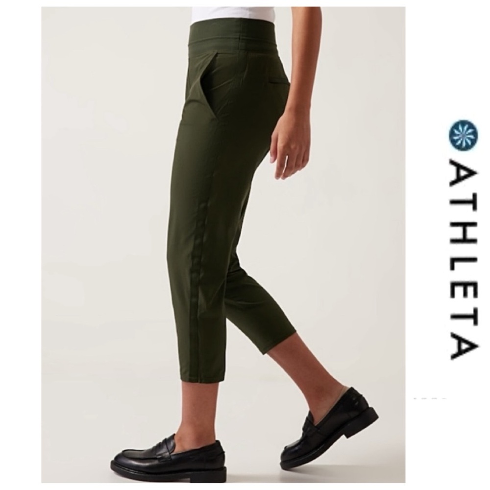 🚩NwT’s-$90 ATHLETA Nolita Crop Pants 12 Stretch Ribbed Waistband Secure Pockets!